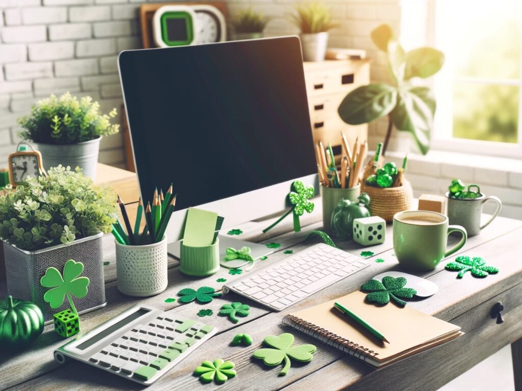 st patricks day celebration computer desk, decluttering ideas, decluttering with joy of cleaning